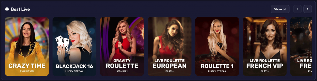 Live Dealer Games in SpinRise Casino